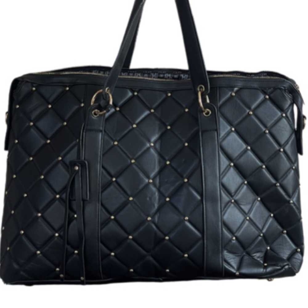 Badgley Mischka Black Quilted Tote with Gold Stud Detailing - Picture 3 of 13